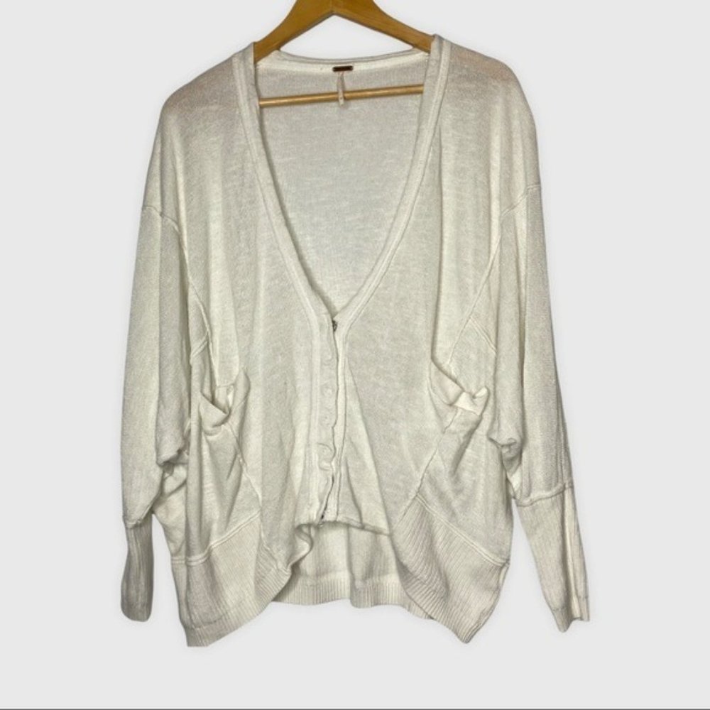Free People Zip Front Cardigan Sweater Women's size XS Oversized  Pockets Linen
